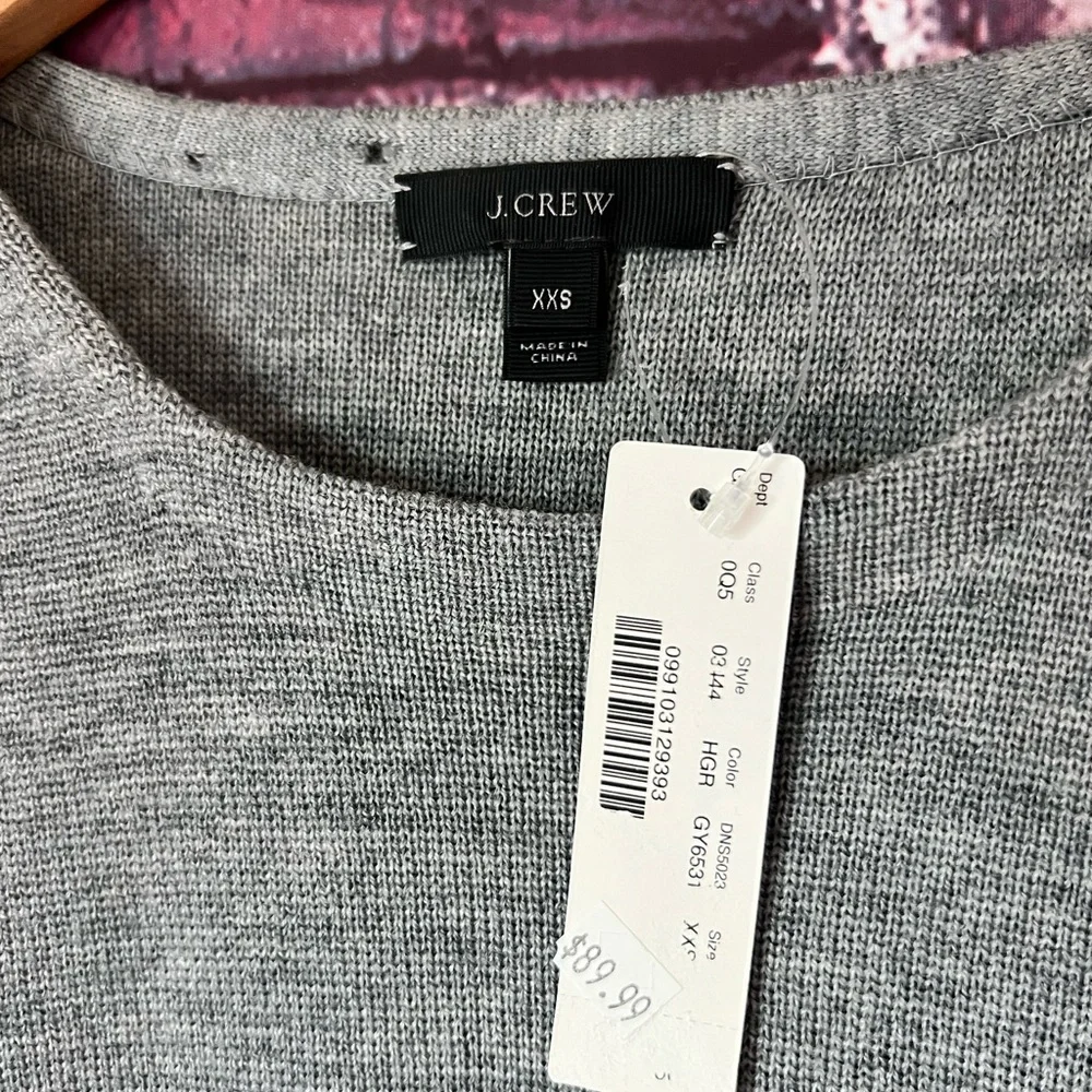 J.Crew Heather Gray 100% Merino Wool Tunic Pocket Knit Pullover Sweater XXS